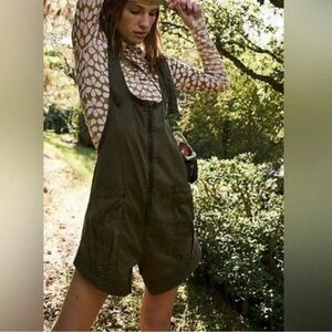 Free People Fast Track Shortsie Overalls Olive Green Size XS